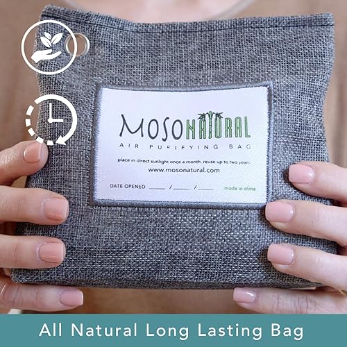 Moso Natural Air Purifying Bag 300g. A Scent Free Odor Eliminator for Closets, Bathrooms, Laundry Rooms, Pet Areas. Premium Moso Bamboo Charcoal Odor Absorber. Freestanding Design