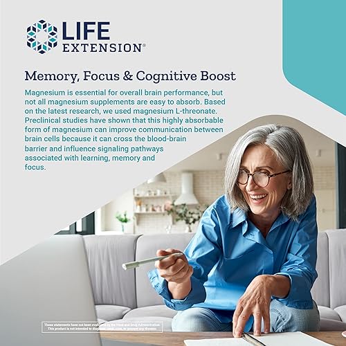 Life Extension Neuro-Mag Magnesium L-Threonate, 90 Vegetarian Capsules Ultra-Absorbable Magnesium - Memory, Focus & Overall Cognitive Performance Boost - Non-GMO, Gluten-Free