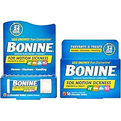 Bonine Motion Sickness Relief Chewable Tablets, Raspberry 16 12 ct, 2 Piece Assortment