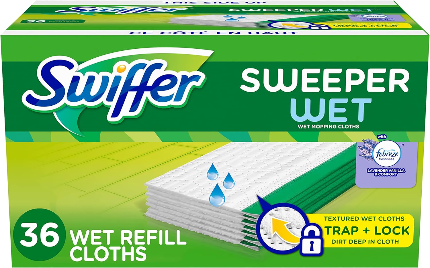 Swiffer Sweeper Wet Mopping Cloth Multi Surface Refills, Febreze Lavender Scent, 36 count Packaging May Vary