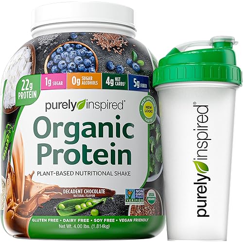 Plant Based Protein Powder | Purely Inspired Organic Protein Powder | Vegan Protein Powder for Women & Men | 22g of Plant Protein | Pea Protein Powder | Chocolate Protein Powder, 4 lbs 47 Servings