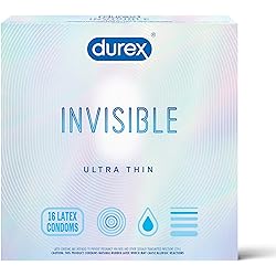 Durex Invisible Condoms, Ultra Thin, Ultra Sensitive Natural Rubber Latex Condoms for Men, FSA and HSA Eligible, 16 Count Packaging May Vary