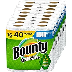 Bounty Quick-Size Paper Towels, White, 16 Family Rolls = 40 Regular Rolls Packaging May Vary