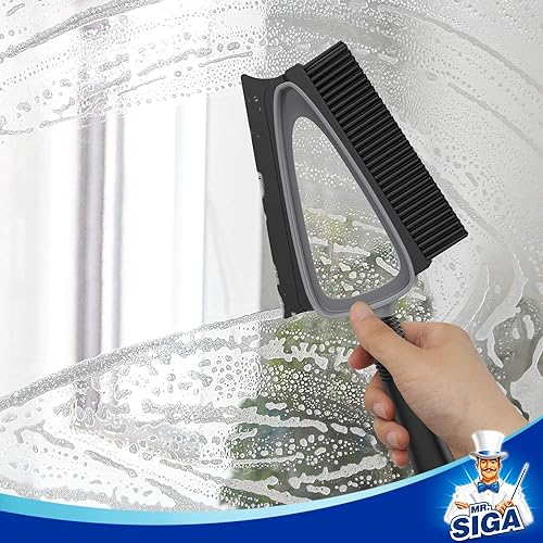 MR.SIGA TPR Bristles Brush & Squeegee with Dustpan Combo, Dustpan and Brush Set, Grey & Black, 1 Set