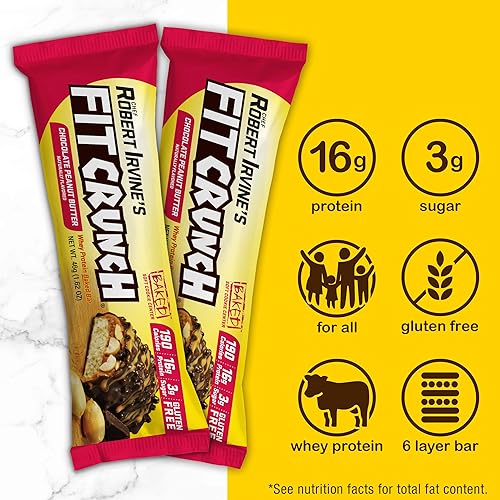 FITCRUNCH Snack Size Protein Bars, Designed by Robert Irvine, World’s Only 6-Layer Baked Bar, Just 3g of Sugar & Soft Cake Core 9 Count, Peanut Butter