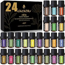 24 Bottles Essential Oils Set -100% Natural Essential Oils-Perfect for Diffuser, Humidifier,Aromatherapy, Massage,Skin & Hair Care, Soap, Candle Bath Bombs Making 5ml0.17oz