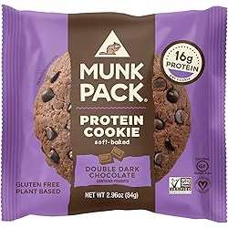 Munk Pack Double Dark Chocolate Protein Cookie with 16 Grams of Protein | Soft-Baked | Vegan | Gluten, Dairy and Soy Free | 12 Pack