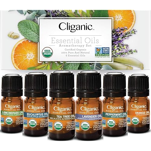 Cliganic Organic Castor Oil with Top 6 Essential Oils Set