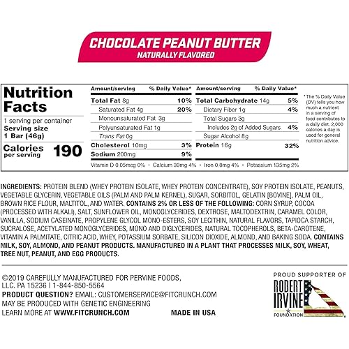 FITCRUNCH High Protein Bars, Value Pack, Snack Size Protein Bars, Gluten Free Peanut Butter