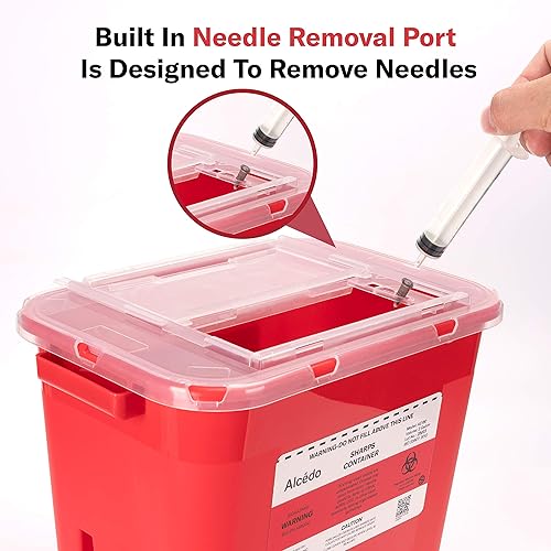 Alcedo Sharps Container for Home Use 2 Gallon 3-Pack, Biohazard Needle and Syringe Disposal, Professional Medical Grade