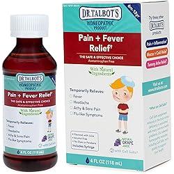Dr. Talbot's Pain Fever Relief Liquid Medicine with Natural Ingredients for Children, Includes Syringe, Grape Juice Flavor, 4 Fl Oz