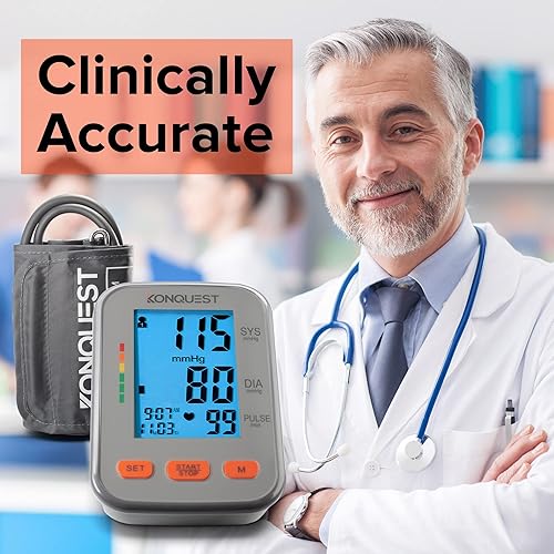 Konquest KBP-2704A Automatic Upper Arm Blood Pressure Monitor - Adjustable Cuff - Large Backlit Display - Irregular Heartbeat Detector - Tensiometro Digital