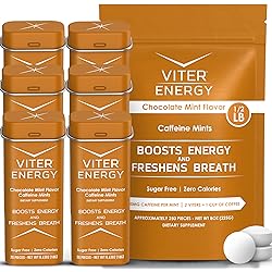 Viter Energy Original Caffeine Mints Chocolate Mint Flavor 6 Pack and 12 Pound Bulk Bag Bundle - 40mg Caffeine, B Vitamins, Sugar Free, Vegan, Powerful Energy Booster for Focus and Alertness