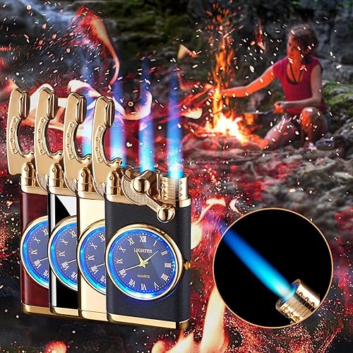 Creative Dial Inflatable Lighter, Windproof Rocker Arm Lighter, Firepower is Fast No Fear of Strong Winds, High Definition Time Reading,Butane Refillable, Gift for Men Husband