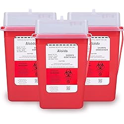 Sharps Container for Home Use and Professional 1 Quart 3-Pack by Alcedo | Biohazard Needle and Syringe Disposal | Small Portable Container for Travel