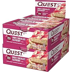 Quest Nutrition Protein Bar White Choc Raspberry. Low Carb Meal Replacement Bar w 20g Protein. High Fiber, Gluten-Free 24 Count