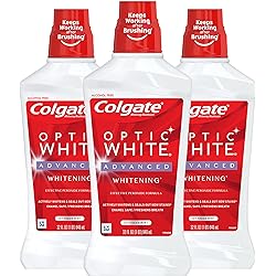 Colgate Optic White Alcohol Free Whitening Mouthwash, 2% Hydrogen Peroxide, Fresh Mint - 946mL, 32 Fl Oz Pack of 3