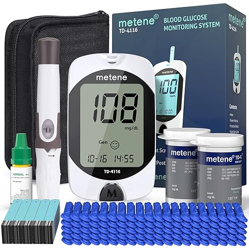 Metene TD-4116 Blood Glucose Monitor Kit，200 Glucometer Strips, 400 Lancets, 1 Blood Sugar Monitor,1 Lancing Device, Diabetes Testing Kit, Coding-free Meter, Large Display