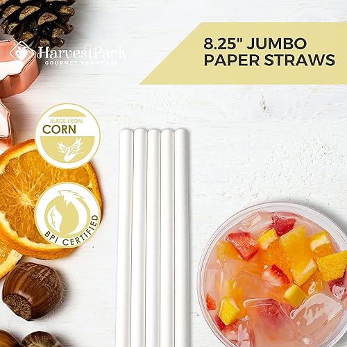800 COUNT] Jumbo 8.25" Noncoated Disposable Drinking Paper Straws Natural White for Smoothie Milkshake Milk Tea Restaurant Party 8.25 Inches Long, 10 mm Diameter, Dye Free Products, Treestraw