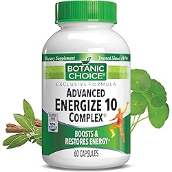 Natural Advanced Energize 10 Complex Supplement, Boost Restore Energy Stamina Vitality, Powerful Herbal Blend, Royal Jelly Bee Pollen Rhodiola Rosea Gotu Kola, 60 Count Pills Capsules, Botanic Choice