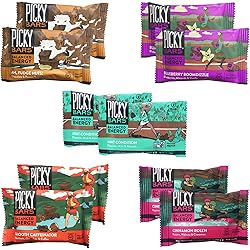 Picky Bars Real Food Energy Bars, Plant Based Protein, All-Natural, Gluten Free, Non-GMO, Non-Dairy, 5 Flavors, Fudge Nuts, Blueberry Boomdizzle, Smooth Caffeinator, Mint Condition, and Cinnamon Roll’n Pack of 10