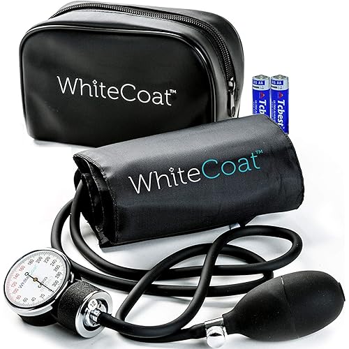 White Coat Deluxe Aneroid Sphygmomanometer Professional Blood Pressure Monitor with Adult Sized Black Cuff and Carrying Case