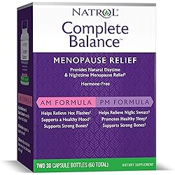Natrol Complete Balance A.M.P.M. Capsules for Menopause Relief, Helps Relieve Hot Flashes and Night Sweats, Complete Day and Night Menopause Support, Provides Mood Support, 30 Count Pack of 2
