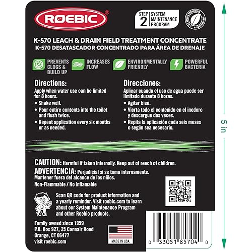 Roebic K-570-Q Biodegradable Leach and Drain Field Treatment Concentrate Environmentally Friendly Bacteria Enzymes Treat Septic Clogs & Buildup, 32 Ounces