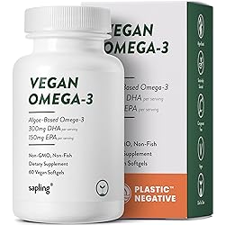 Vegan Omega 3 Supplement - Plant Based DHA & EPA Fatty Acids - Carrageenan Free, Alternative to Fish Oil, Supports Heart, Brain, Joint Health - Sustainably Sourced Algae, Fish Oil Free - 60 Softgels