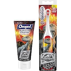 Jurassic World Electric Toothbrush and Fluoride Toothpaste Set for Kids Red