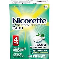 Nicorette Nicotene Gum, Spearmint Flavor Coated, 4 mg, Stop Smoking Aid, 100 Count