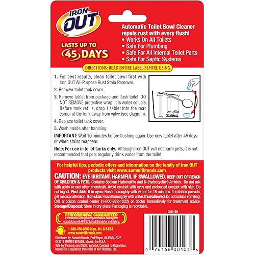 Super Iron Out AT12N Automatic Toilet Bowl Cleaner-2.1 Ounces2 Uses-Rust and Hard Water Stain Repellent Cleans with Each Flush