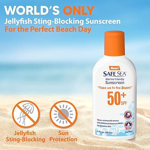Safe Sea SPF50 Coral Safe Sunscreen Lotion | 4 oz. Bottle | Jellyfish and Sea Lice Sting Protective Lotion | For Sensitive Skin | Biodegradable | Very Water Resistant