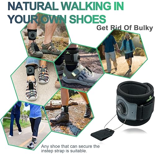 JOMECA Drop Foot Brace with Reel-Adjust Dorsiflexion Drop Foot Support Lifting Up Foot Drop Brace for Walking with Shoes for Foot Drop Cause by ALS,MS,Stroke,Diabetic Neuropathy AFO Fit Women & Men 1, Gray-Black
