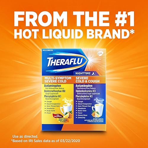 Theraflu Multi-Symptom Severe Cold and Theraflu Nighttime Severe Cold and Cough Hot Liquid Powder Combo Pack 12 count Box