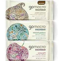 GoMacro MacroBar Organic Vegan Protein Bars, Variety Pack, 2 Ounce Bars Pack of 12