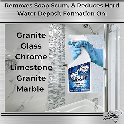 Black Diamond Stoneworks Natural Stone Shower Soap Scum Remover Spray for Cleaning, Bathtubs, Glass Doors, Tubs, Travertine, Marble, Tile. Heavy Duty, Safe Acid-Free Cleaner