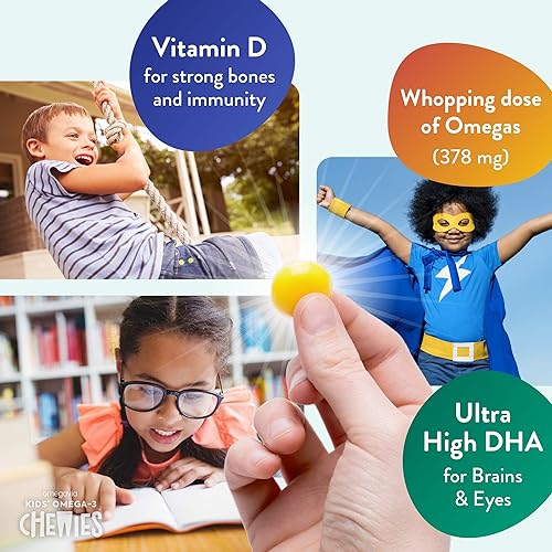Omega 3 Fish Oil Gummies - Ultra-High DHA Chewable Gel Gummy - Omega 3 for Kids Supports Brain, Eyes & Bones - Sugar-Free Natural Fruit Flavor - Kids Omega 3 Gummies with Vitamin D3 and K2 45