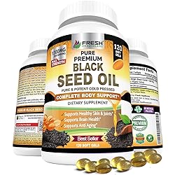 Black Seed Oil Capsules Cold Pressed 1300mg Per Serving, 100% Pure & Premium Non-GMO Nigella Sativa Black Cumin Seed Oil, Supports Immune System, Joint & Skin Health - 120 Softgel Capsules