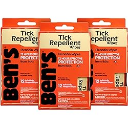 Ben's Tick Repellent Wipes, 12 Count Pack of 3