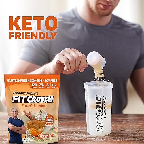 FITCRUNCH Tri-Blend Whey Protein, Keto Friendly, Low Calories, High Protein, Gluten Free, Soy Free 18 Servings, Pumpkin Pie