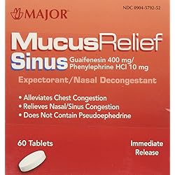 2 Pack of 60] Mucus Relief PE Generic for Mucinex Sinus Congestion IR Tablets 60 Count