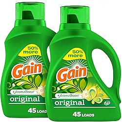 Gain Laundry Detergent Liquid Soap Plus Aroma Boost, Original Scent, He Compatible, 90 Loads Total, 65 Fl Oz Pack Of 2