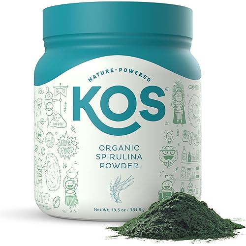 KOS Organic Spirulina Powder - Pure, Non-Irradiated Green Blue Spirulina - Rich in Protein, Vitamins, Antioxidants, Fiber - Green Superfood Powder, 13.5oz, 109 Servings