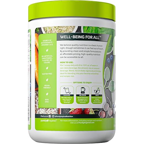 Greens Powder Smoothie Mix | Purely Inspired Organic Greens Powder Superfood | Super Greens Powder Organic | Fruit Veggie Superfood Powder | Green Smoothie Powder, 24 Servings Package May Vary