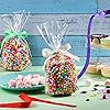 50 Counts 15 x 25 cm Clear Flat Cello Cellophane Treat Bags Cellophane Block Bottom Storage Bags SweetPartyGiftHome Bags with Colorful Bag Ties Grosgrain Ribbon
