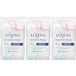 Luvena Feminine Wipes - Soft Wet Wipes for Women - Refresh & Resist Odor - Gynecologist Tested - Flushable Travel Friendly Cleansing Cloths - Cucumber Scented 25 Count, 3 Pack