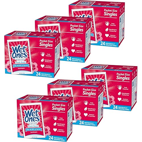 Wet Ones Antibacterial Hand Wipes, Fresh Scent, 24 count Wipes Pack of 6, Packaging May Vary