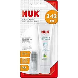 NUK 10256396 Oral Care Set Consisting of Baby Toothpaste with Natural AppleBanana Flavour and Finger ToothbrushBPA-Free
