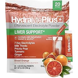 Hydralyte Liver Support - Blood Orange Electrolyte Powder Packets for Liver Detox and Rehydration | Hydration Packets for Late Night Recovery with Milk Thistle, Turmeric and Ginger - 8oz, 20 Count